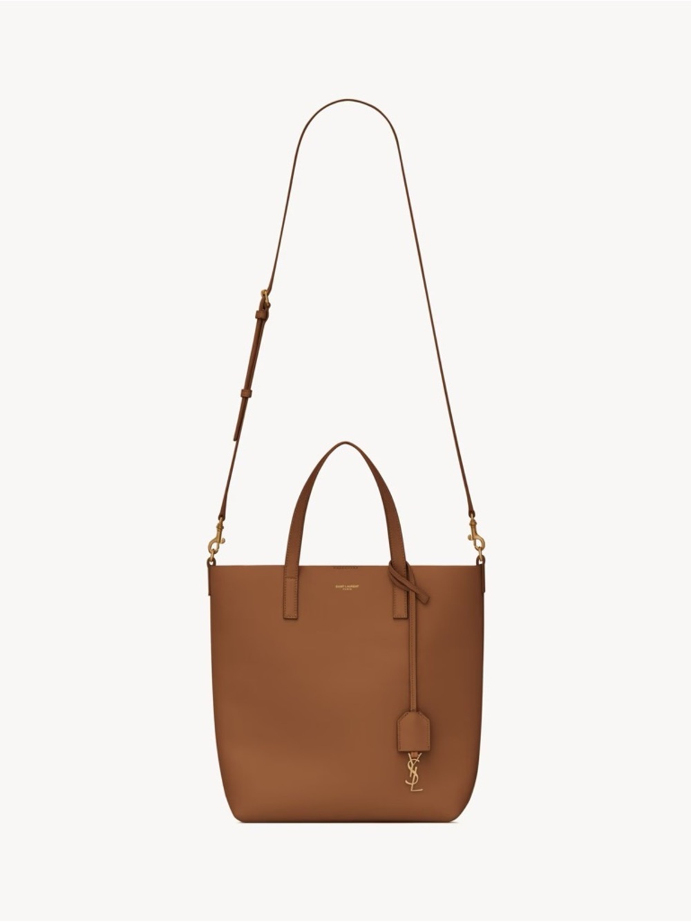 Saint Laurent Tan Leather Tote with Gold YSL Charm